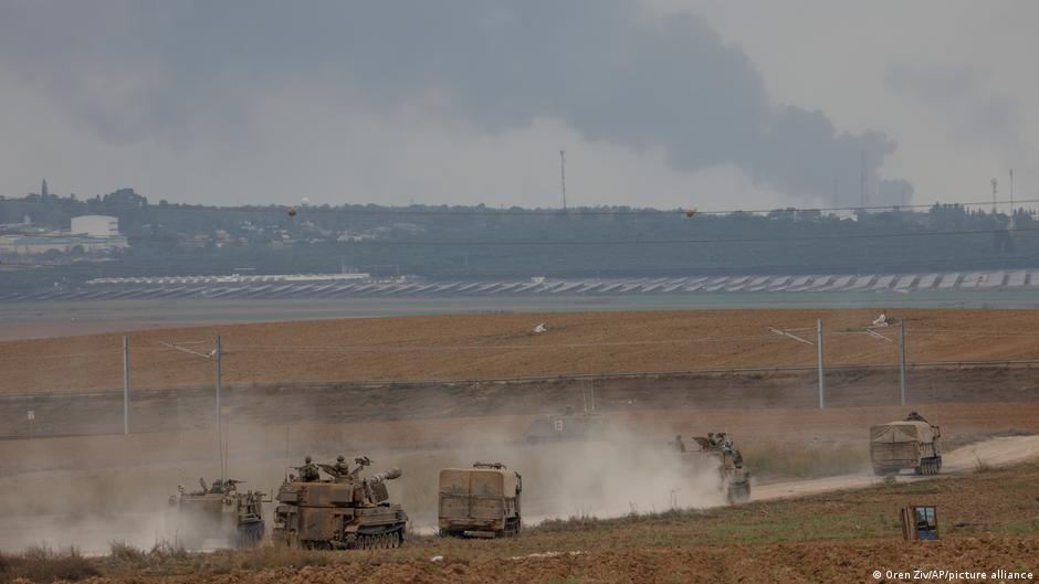 Israeli troops are seen patrolling the Israel-Gaza border