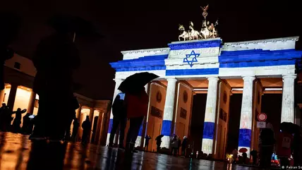 The Israeli flag projected onto the Brandenburg Gate in Berlin in a show of solidarity