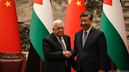 President Xi Jinping and PLO leader Mahmoud Abbas (left) in Beijing in June 2023