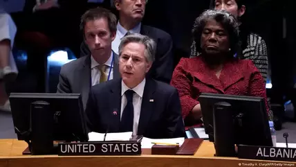 وزير الخارجية الامريكي بلينكين خلال جلسة لمجلس الأمن الدولي.  