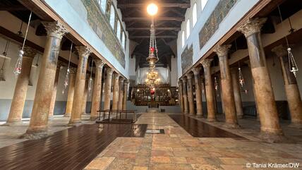 View of the empty inside of the Church of the Nativity, Bethlehem