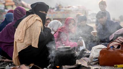 Afghan refugees settle in a camp near the Torkham Pakistan-Afghanistan border