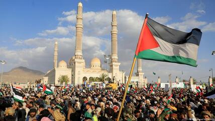 A pro-Palestinian rally in Yemen's capital Sanaa on 5 January