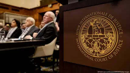 Palestinian Authority Minister of Foreign Affairs Riyad al-Maliki (r) and members of his delegation listen to a hearing on the legal consequences of the Israeli occupation of the Palestinian territories at the ICJ in the Hague