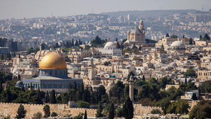 View of the Old City of Jerusalem with the Dome of the Rock and Mount Zion.