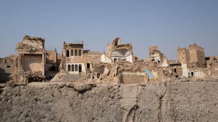 View of destroyed buildings in the historic centre of the city of Mosul