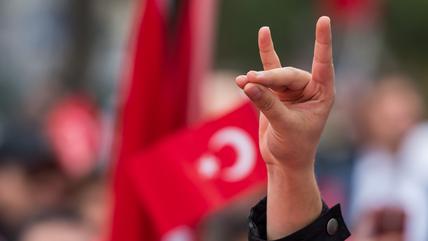 يد تشكلت لتحية الذئاب الرمادية. (Photo: picture alliance / dpa | Peter Kneffel) 