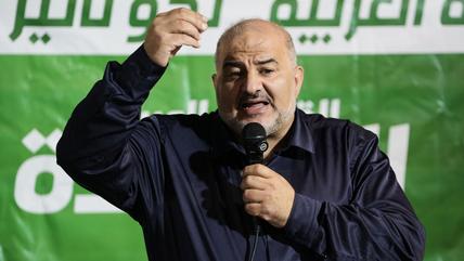 Israeli lawmaker Mansour Abbas, leader of the Ra'am party, speaks to supporters during a campaign event ahead of Israel's general election in the northern Israeli town of Baqa al-Gharbiyye, Thursday, Oct. 8, 2026. (Photo: picture alliance / AP | Mahmoud Illean)