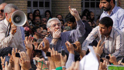 Mir Hossein Mousavi addressing supporters in Tehran (photo: AP)