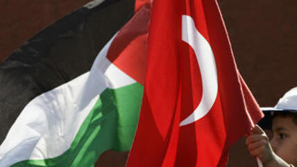 A boy carries the Turkish and the Palestinian flag (photo: AP)