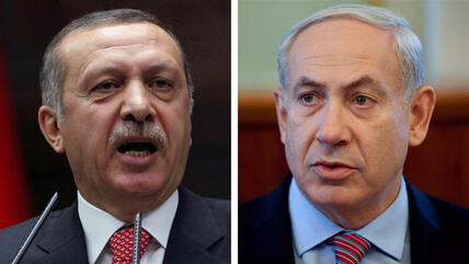 رئيس الوزراء التركي إردوغان ورئيس الوزراء الإسرائيلي نيتنياهو. أ ب