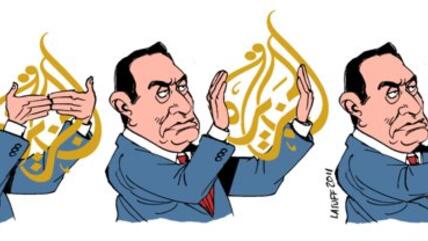 Latuff cartoon: Mubarak tries to censor Al Jazeera (image: Latauff/Wikipedia)