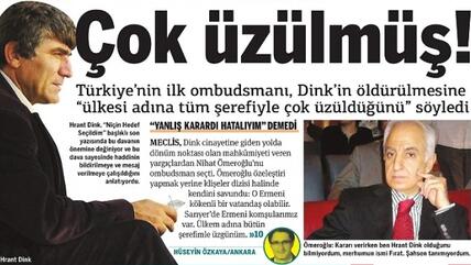 Screenshot of the Turkish daily 'Taraf' with a photograph of Hrant Dink and Mehmet Nihat Ömeroğlu (source: Taraf)