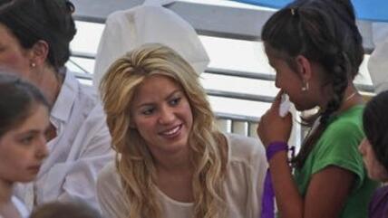 Singer Shakira during a visit to a school in Jerusalem (photo: AP)
