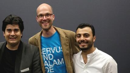 The organisers of the Bliss Festival (from left to right): Salar Aghili, Benedikt Fuhrmann and Ali Abdolazimi (photo: kampnagel.de)