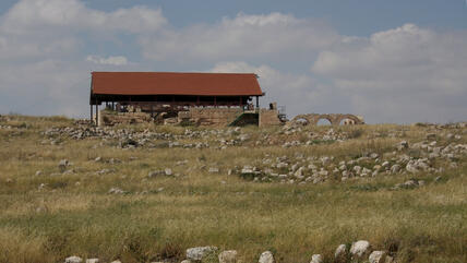 A view of the ancient synagogue, which was later turned into a mosque, from the road leading to Khirbet Susiya