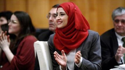 Muslim student during the "European Studies" gala fundraiser held at Germany's Federal Foreign Office in Berlin.
