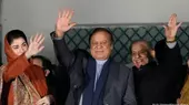 Maryam Nawaz, Nawaz Sharif and Shehbaz Sharif wave to supporters following the Pakistan general election