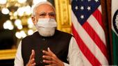 Indian Prime Minister Narendra Modi delivers remarks beside U.S. Vice President Kamala Harris inside the Eisenhower Executive Office Building at the White House in Washington, on the eve of the Indo-Pacific Quad Summit, 23.09.2021.