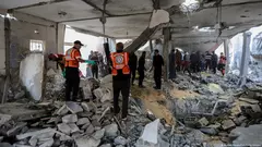 A destroyed building in Khan Younis after an Israeli airstrike