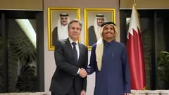 Blinken with Qatar's Prime Minister al-Thani in Doha in Doha on 6 February 2024 