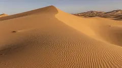 Eine gelbe Sanddüne vor blauem Himmel