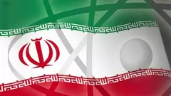 صورة تعبيرية عن البرنامج النووي الإيراني. شكل لنواة الذرة على العلم الإيراني. أ ب 
