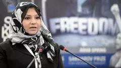 Asmaa Mahfouz, winner of the 2011 Sakharov Prize during the awarding ceremony (photo: EPA/Christophe Karaba)