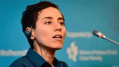 Iranian mathematician Maryam Mirzakhani speaks during a news conference following the Fields Medal award ceremony at the International Congress of Mathematicians in Seoul, 13 August 2014.