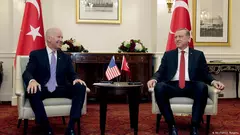 The then Vice President Joe Biden (l) attends a bilateral meeting with Turkish President Recep Tayyip Erdogan in Washington on 31 March 2016.