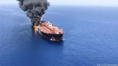 Symbolic image from 2019: Tensions between Iran and the outside world escalated following a limpet mine attack on four oil tankers on 12 May 2019 near the Strait of Hormuz. A second attack followed – here pictured – on two other tankers in the Gulf of Oman on 13 June 2019. In response, the tankers association "Intertanko" issued a warning of the dangers to the global energy trade.